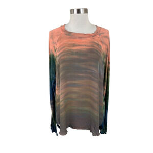 Raquel Allegra Orange Green Tie Dye Raw Hem Top Size 3 Large 100% Silk USA Made